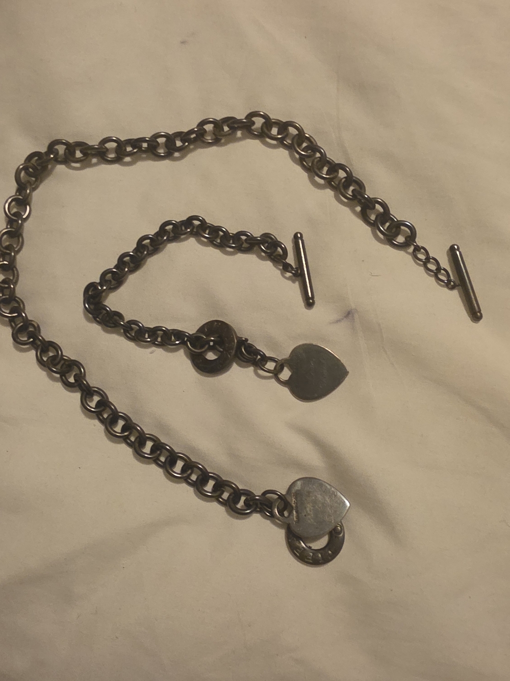 Tiffany & Co. Silver Heart Toggle Link Necklace and Bracelet Set